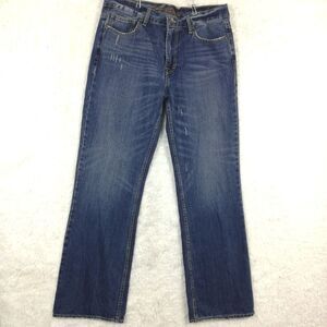 Plugg Mens Jeans‎ Relaxed Boot Cut Denim Blue Flap Pocket Distressed 34x34